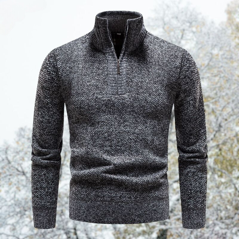 Paul | Strickpullover mit hohem Kragen und halbem Reißverschluss-Dunkelgrau-XS-Becker Boutique