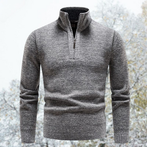 Paul | Strickpullover mit hohem Kragen und halbem Reißverschluss-Hellgrau-XS-Becker Boutique