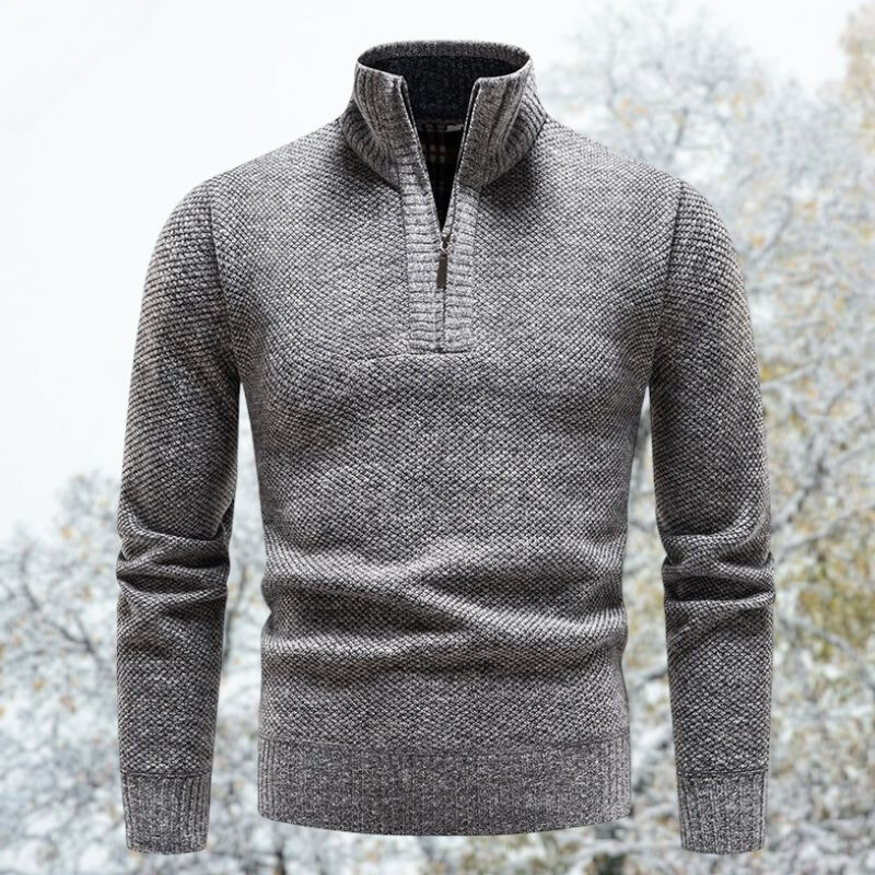 Paul | Strickpullover mit hohem Kragen und halbem Reißverschluss-Hellgrau-XS-Becker Boutique