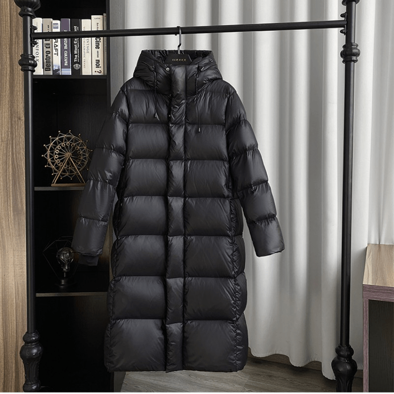 Phoebe | Schwarze Long Puffer-Daunenjacke für Frauen-Schwarz-S-Becker Boutique