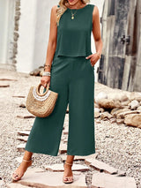 Pia | Zweiteiliges Frühlings- und Sommerset - ärmellos-Dunkelblau-S-Becker Boutique