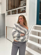 Pluun | Gemütlicher gestreifter Pullover-Grau-S-Becker Boutique