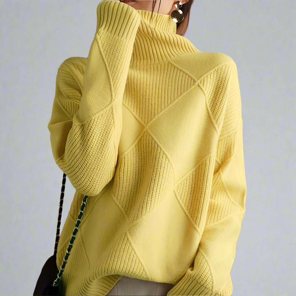 Polly | Rollkragenpullover aus Kaschmir mit Waffelmuster-Gelb-S-Becker Boutique