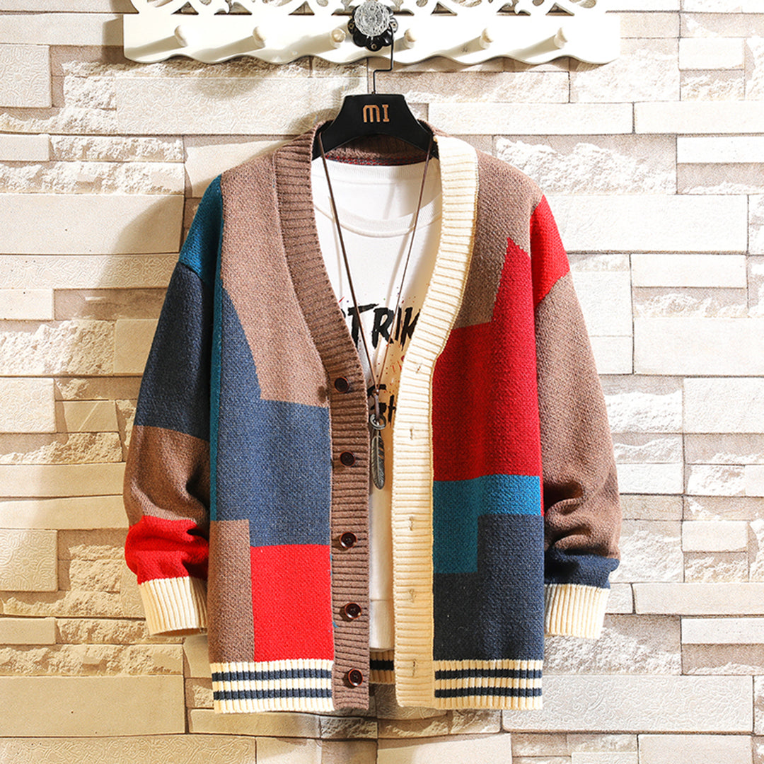 Herren Cardigan | Colourblock & V-Ausschnitt