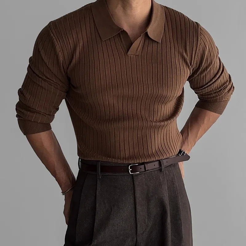 Ricardo | Longsleeve Strick-Polo-Braun-M-Becker Boutique