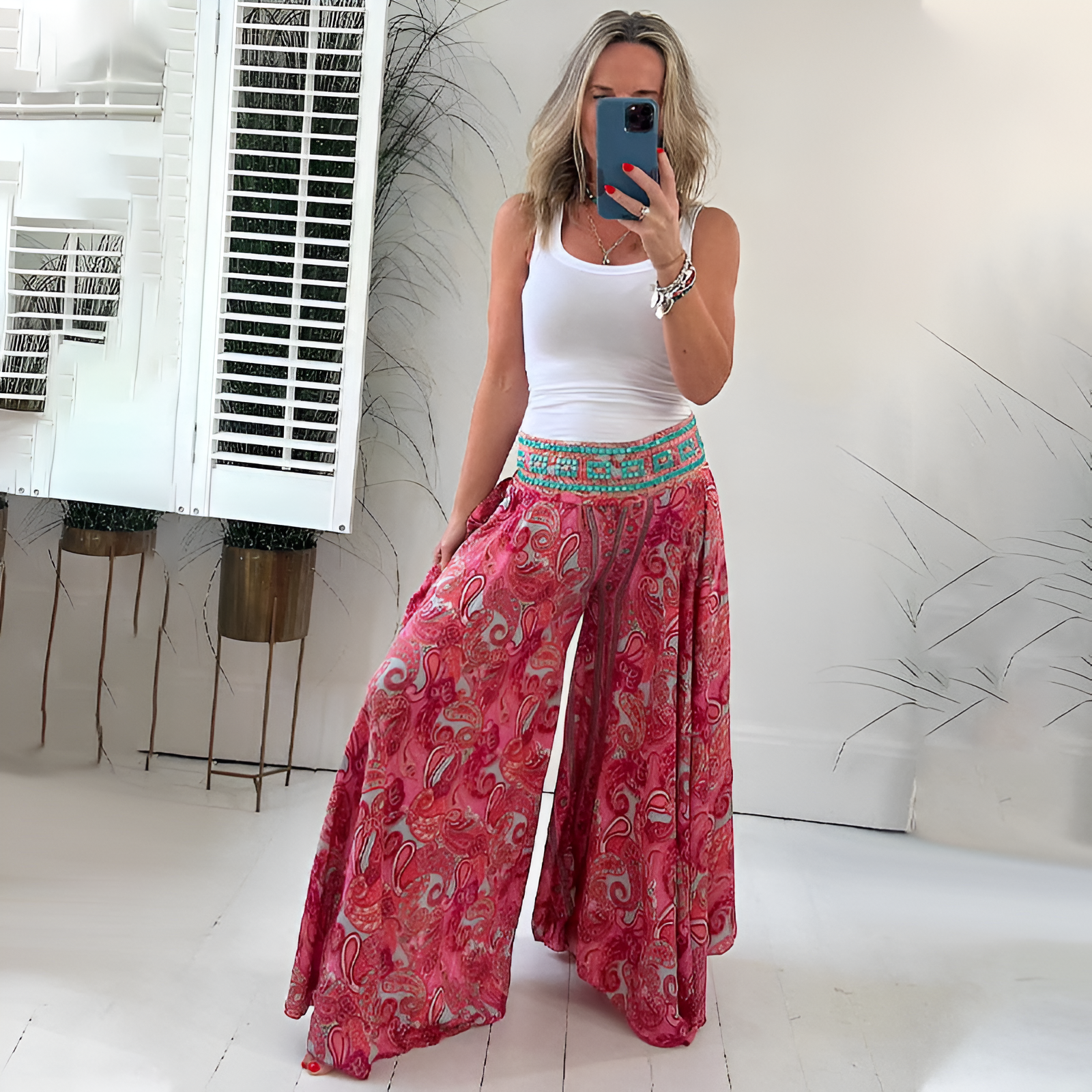 Rita | Paisley-weites Bein Hose-Becker Boutique