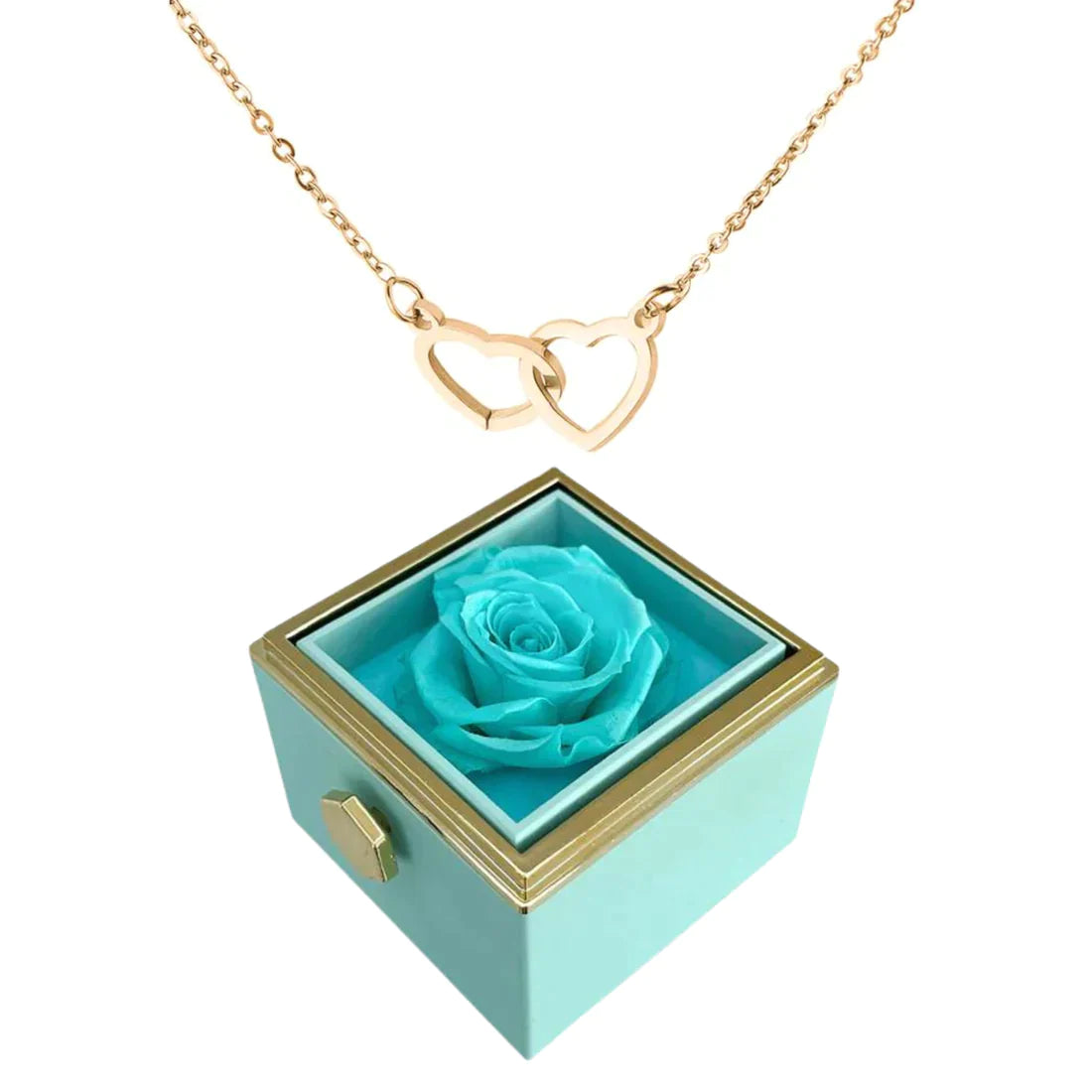 Rose| Rosenbox mit Halskette perfekt für den Valentinstag-Türkisgrün-Gold-Becker Boutique