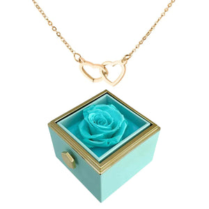 Rose| Rosenbox mit Halskette perfekt für den Valentinstag-Türkisgrün-Gold-Becker Boutique