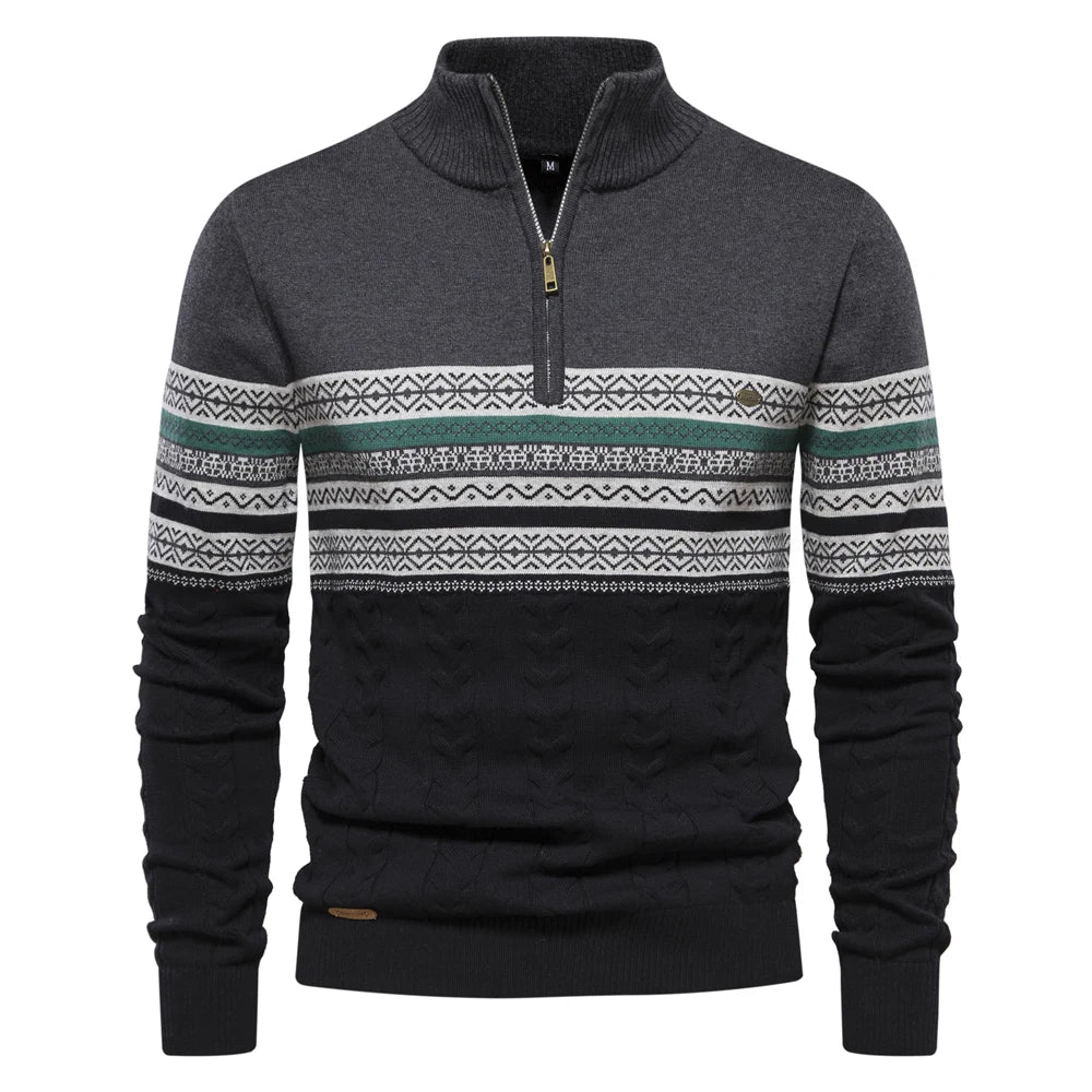 Rudy | Hochwertiger Pullover mit Retro-Muster-Dunkelgrau-S-Becker Boutique