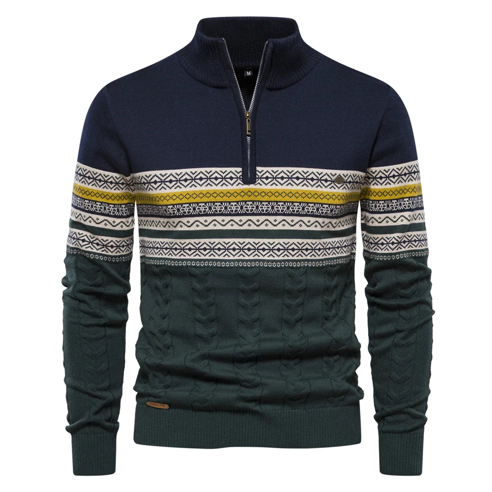 Rudy | Hochwertiger Pullover mit Retro-Muster-Marineblau-S-Becker Boutique