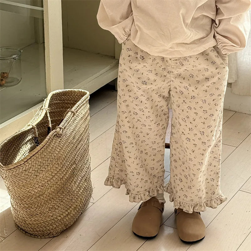 Girls Wide Corduroy Pants | Ruffle Detail