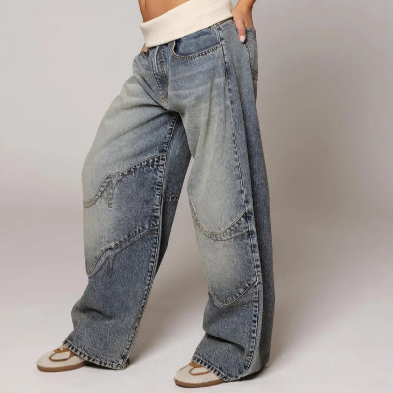 Women’s Baggy Jeans | Y2K Style with Ribbed Waist
