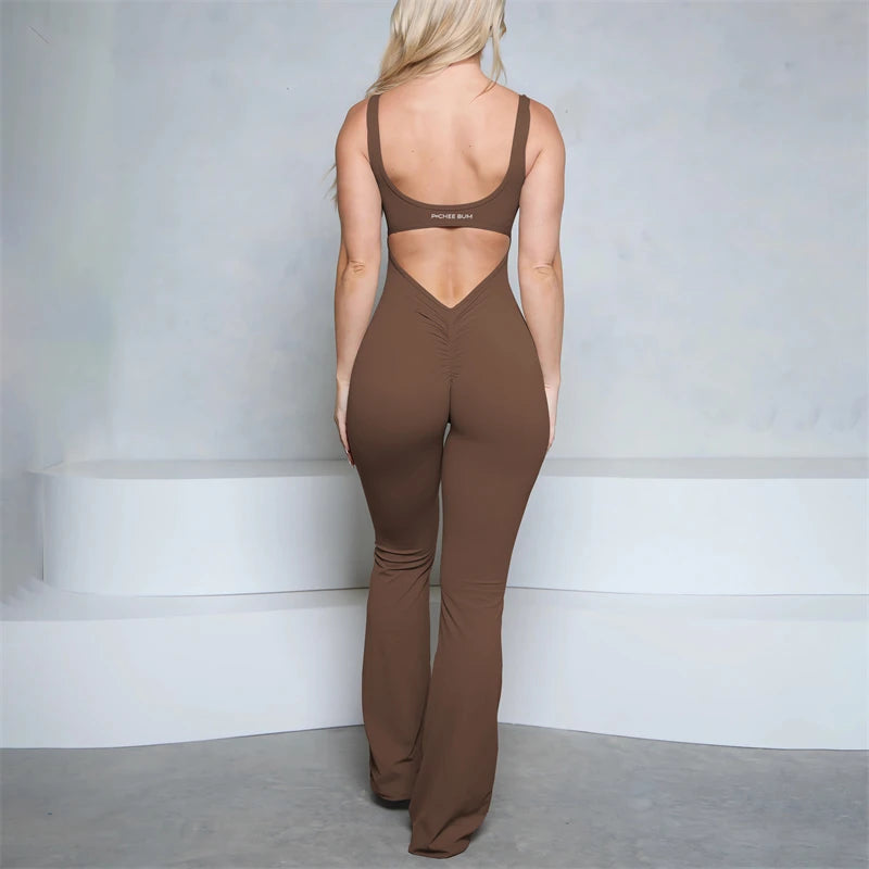 Damen Jumpsuit | Flared & V-Rücken mit Scrunch
