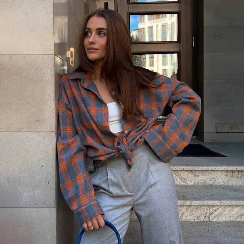 Victoria | Damen Oversize Karo-Bluse