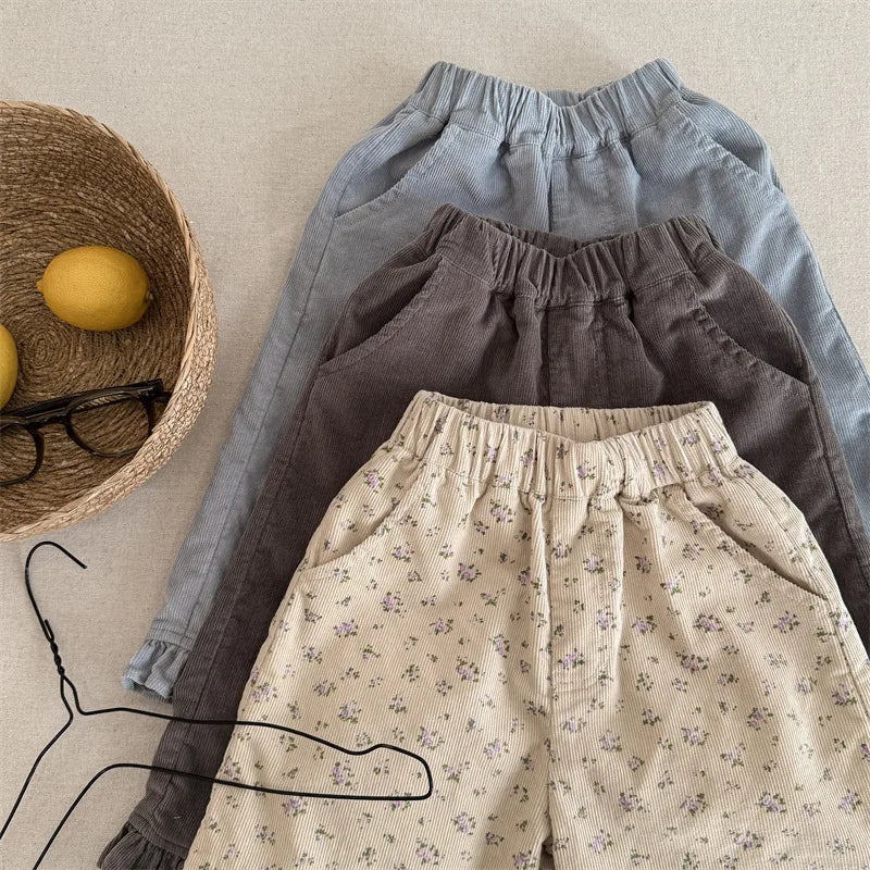 Girls Wide Corduroy Pants | Ruffle Detail