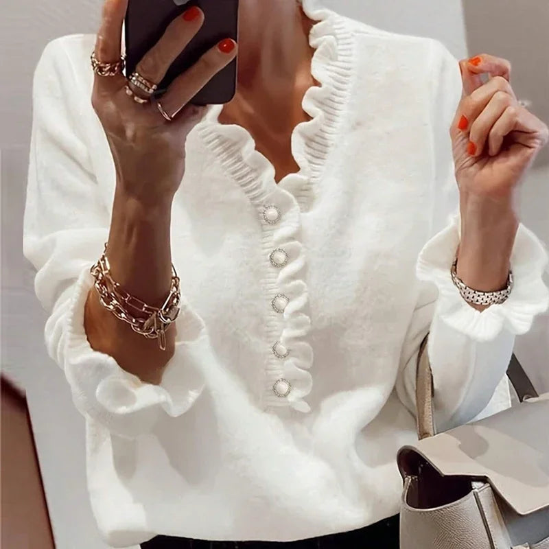 Curie | Pullover Damen V-Ausschnitt mit Knöpfen - Lotus