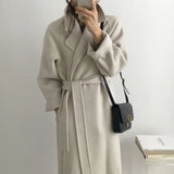 Women's Long Coat | Warm with Belt & Wide Sleeves