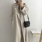 Women's Long Coat | Warm with Belt & Wide Sleeves