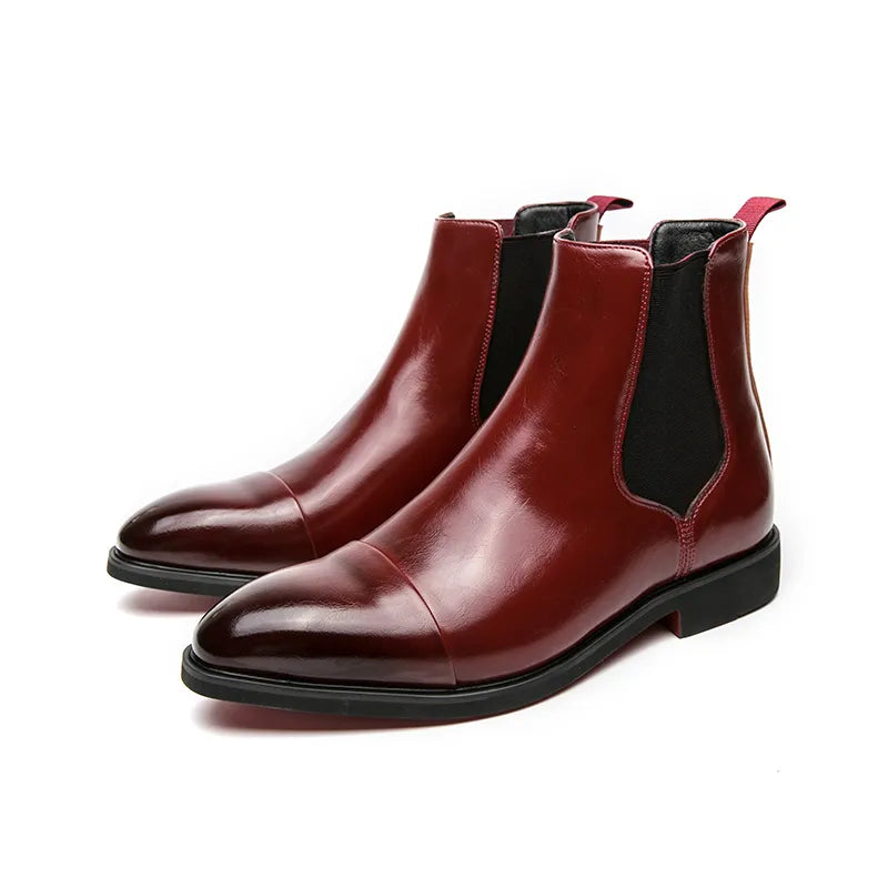 Davis | Glänzende braune Chelsea-Lederstiefel für Männer-Rot-38-Becker Boutique