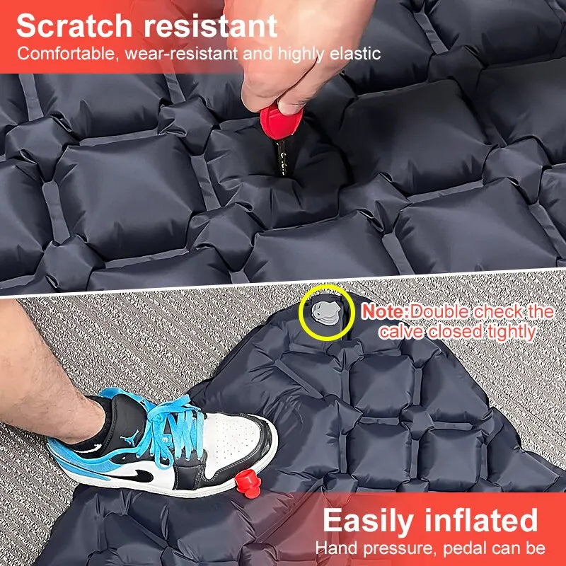 Quick Mattress | Outdoor Camping Aufblasbare Matratze mit Kissen - Eingebaute Aufblasbare Pumpe