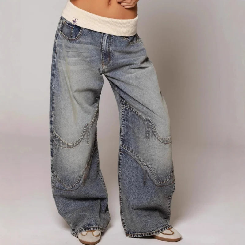 Women’s Baggy Jeans | Y2K Style with Ribbed Waist