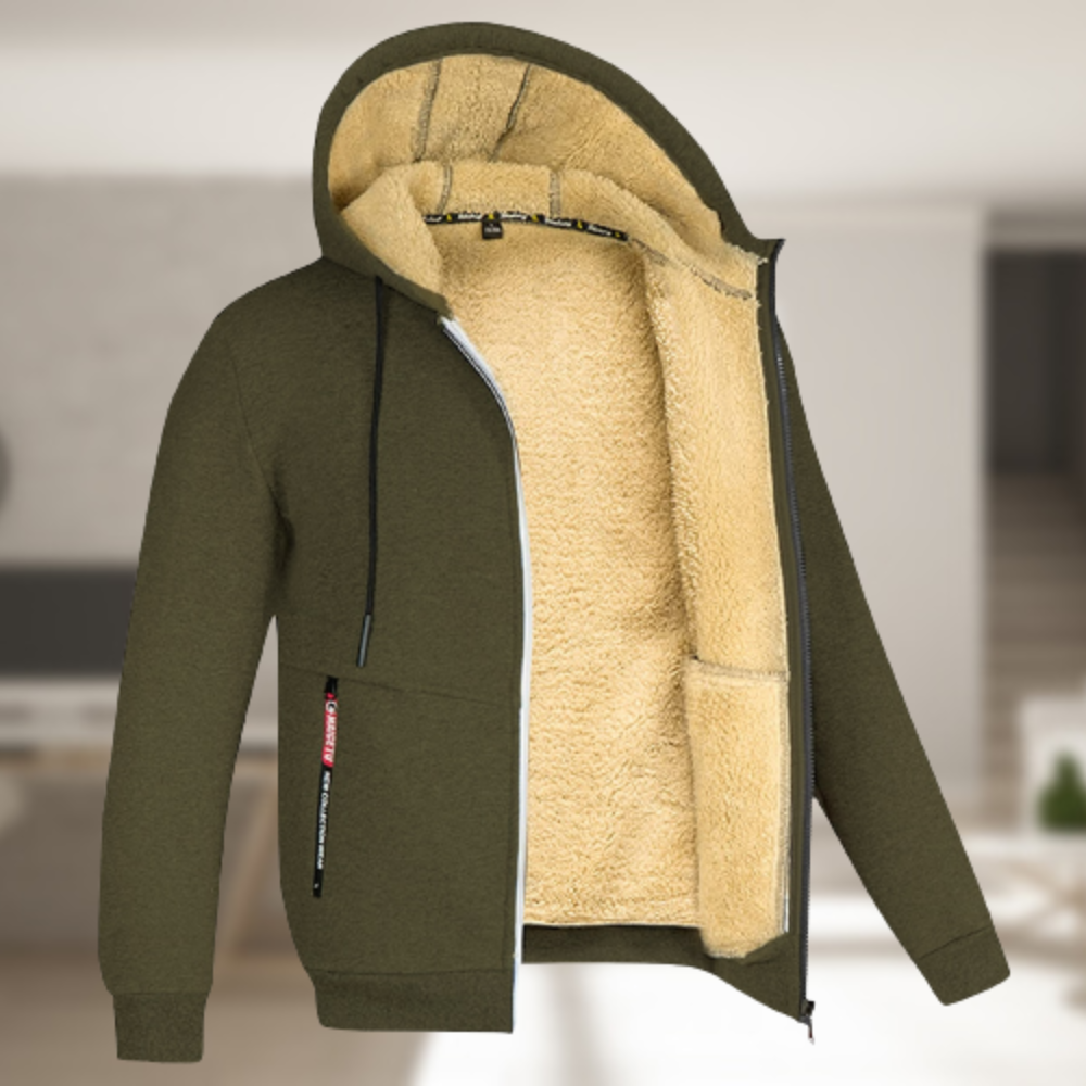 Sadi | Lässige Herren-Kapuzenjacke mit Fleece-Futter-Armeegrün-M-Becker Boutique