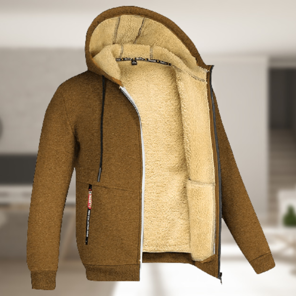 Sadi | Lässige Herren-Kapuzenjacke mit Fleece-Futter-Braun-M-Becker Boutique