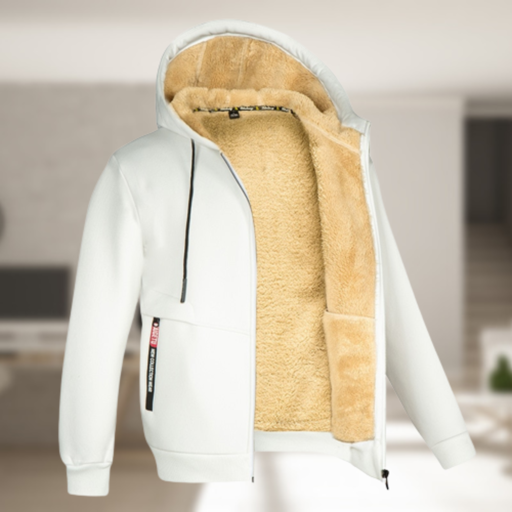 Sadi | Lässige Herren-Kapuzenjacke mit Fleece-Futter-Weiß-M-Becker Boutique