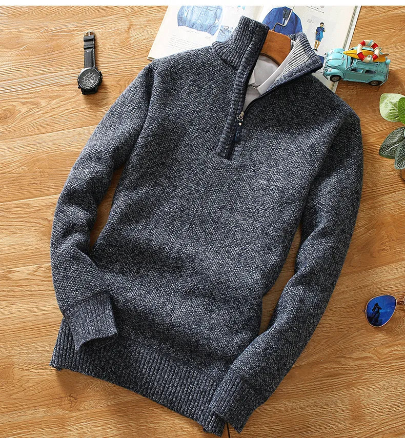 Sammy | Grob gestrickter Pullover mit Reißverschluss-Blau-M-Becker Boutique