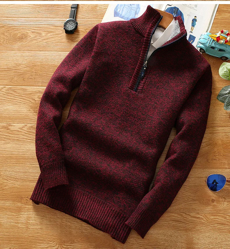 Sammy | Grob gestrickter Pullover mit Reißverschluss-Burgunderrot-M-Becker Boutique