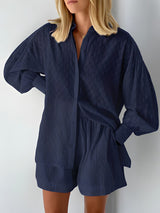 Saylor | Stylisches und luftiges Sommerset für Frauen - Bluse und Shorts-Dunkelblau-S-Becker Boutique