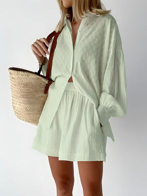 Saylor | Stylisches und luftiges Sommerset für Frauen - Bluse und Shorts-Grün-S-Becker Boutique