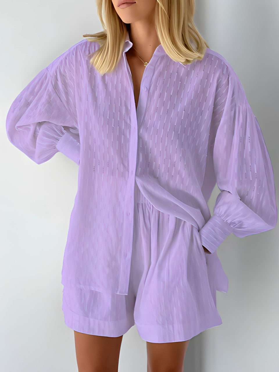 Saylor | Stylisches und luftiges Sommerset für Frauen - Bluse und Shorts-Lilla-S-Becker Boutique