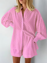 Saylor | Stylisches und luftiges Sommerset für Frauen - Bluse und Shorts-Rosa-S-Becker Boutique