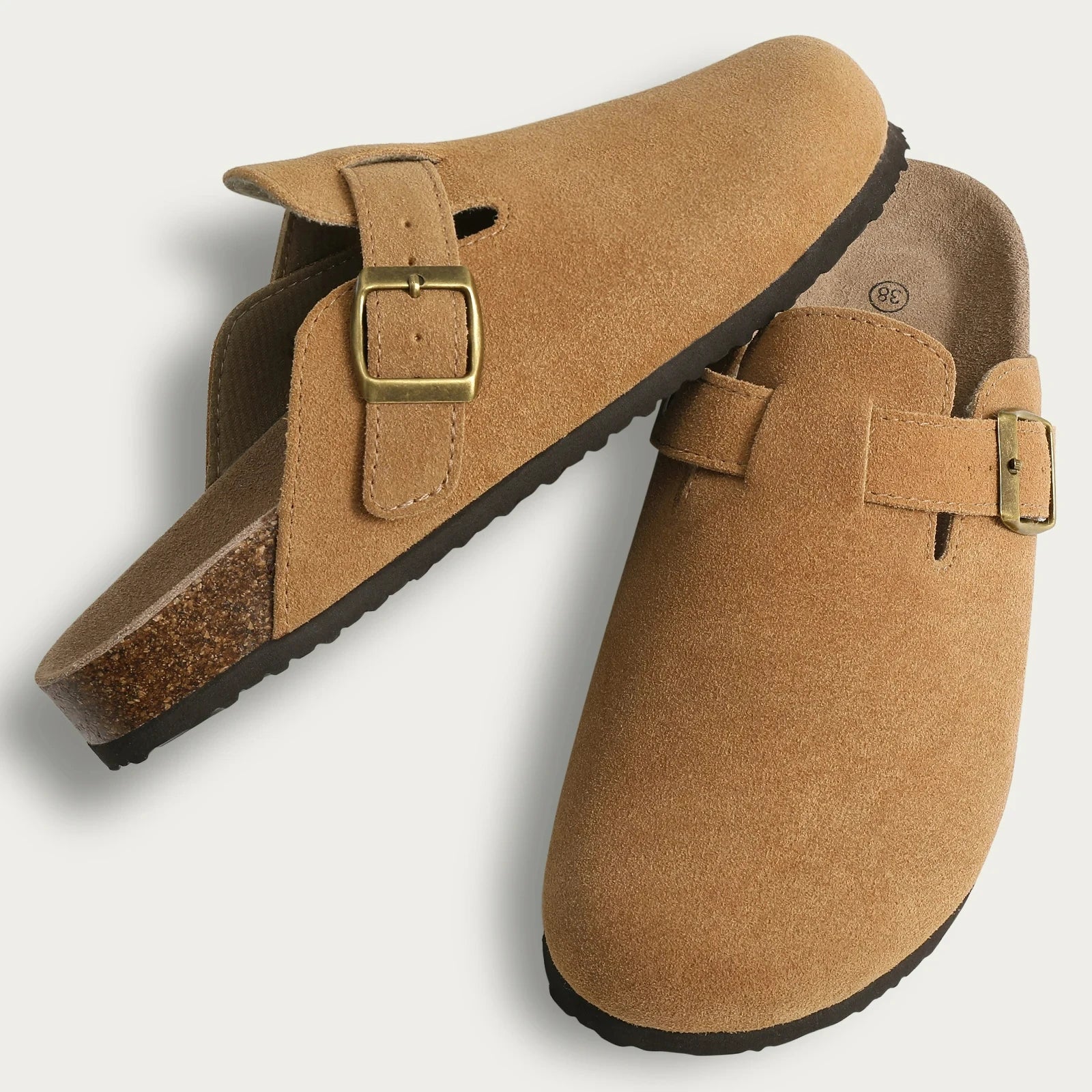 Leaf | Boston sandals made of suede with ergonomic footbed and cork sole