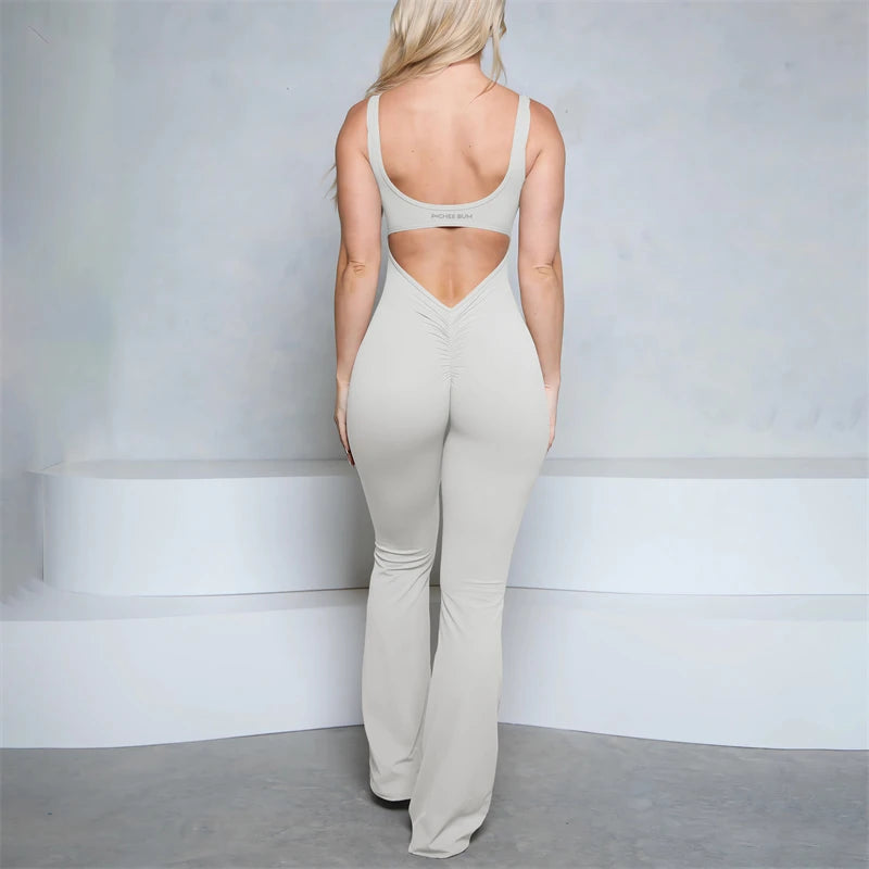 Damen Jumpsuit | Flared & V-Rücken mit Scrunch