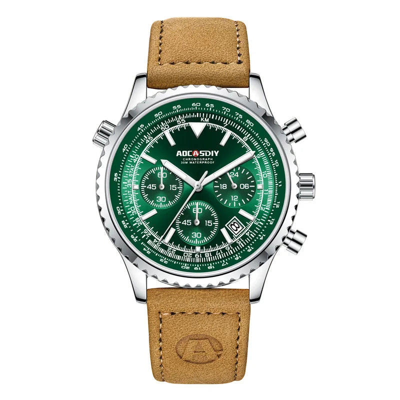 Herren-Chronographenuhr | Braunes Lederarmband
