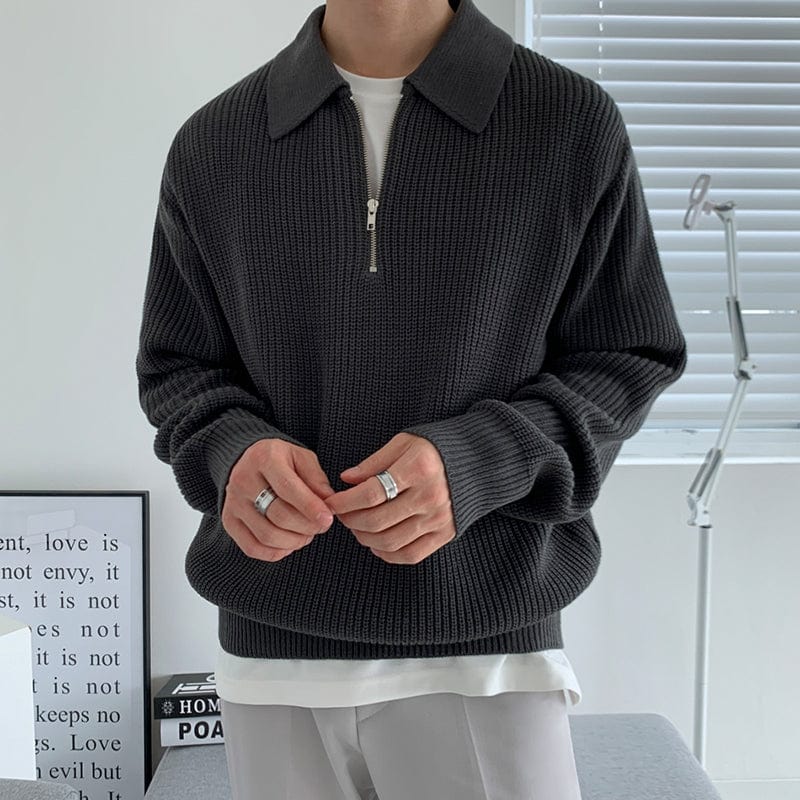 Sepp | Gestrickter Pullover mit halbem Reißverschluss-Schwarz-S-Becker Boutique