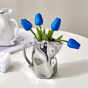 Silver Ceramic Vase | Home Decoration For Living Room - Modern Decor-Becker Boutique
