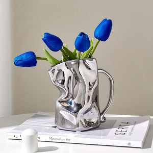 Silver Ceramic Vase | Home Decoration For Living Room - Modern Decor-Becker Boutique