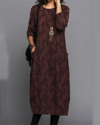 Sophie | Langärmeliges Kleid mit floralem Muster-Burgunderrot-S-Becker Boutique