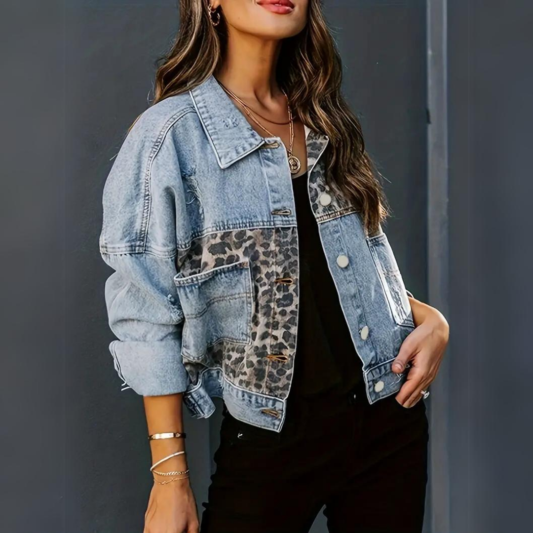 Stella | Trendige Jeansjacke mit Leopardenmuster-8 (S)-Becker Boutique