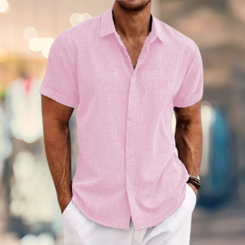 Dino | Klassisches Herren-Sommerhemd mit Knopfleiste und kurzen Ärmeln-Rosa-XS-Becker Boutique