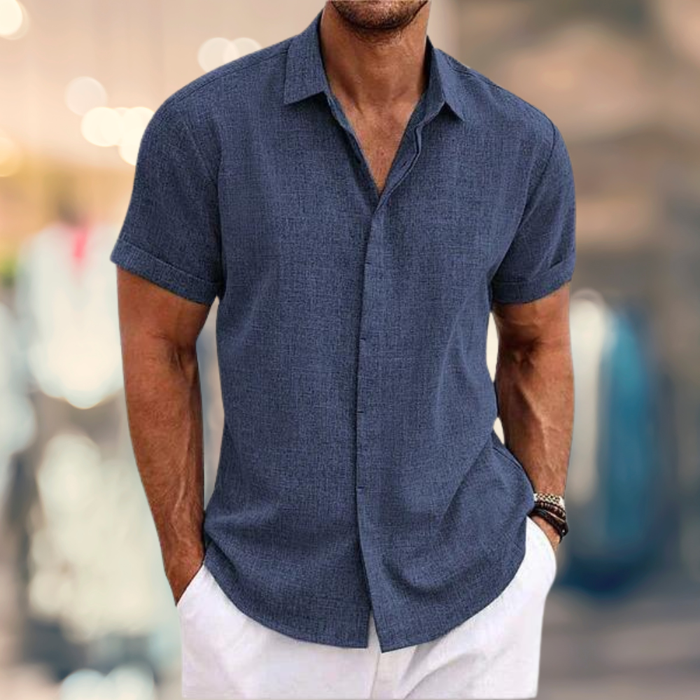 Dino | Klassisches Herren-Sommerhemd mit Knopfleiste und kurzen Ärmeln-Blau-XS-Becker Boutique