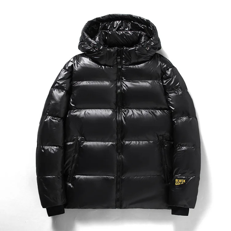 Herren Daunenjacke Winter | Schwarz Mit Kapuze