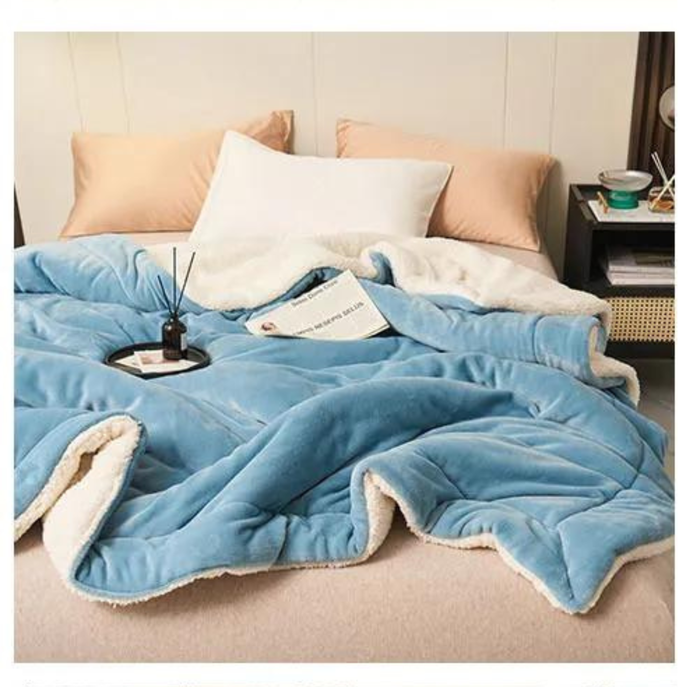 Ush | Doppellagige Lammwolldecke - Weich und Dick-Blau-100 x 120 cm-Becker Boutique