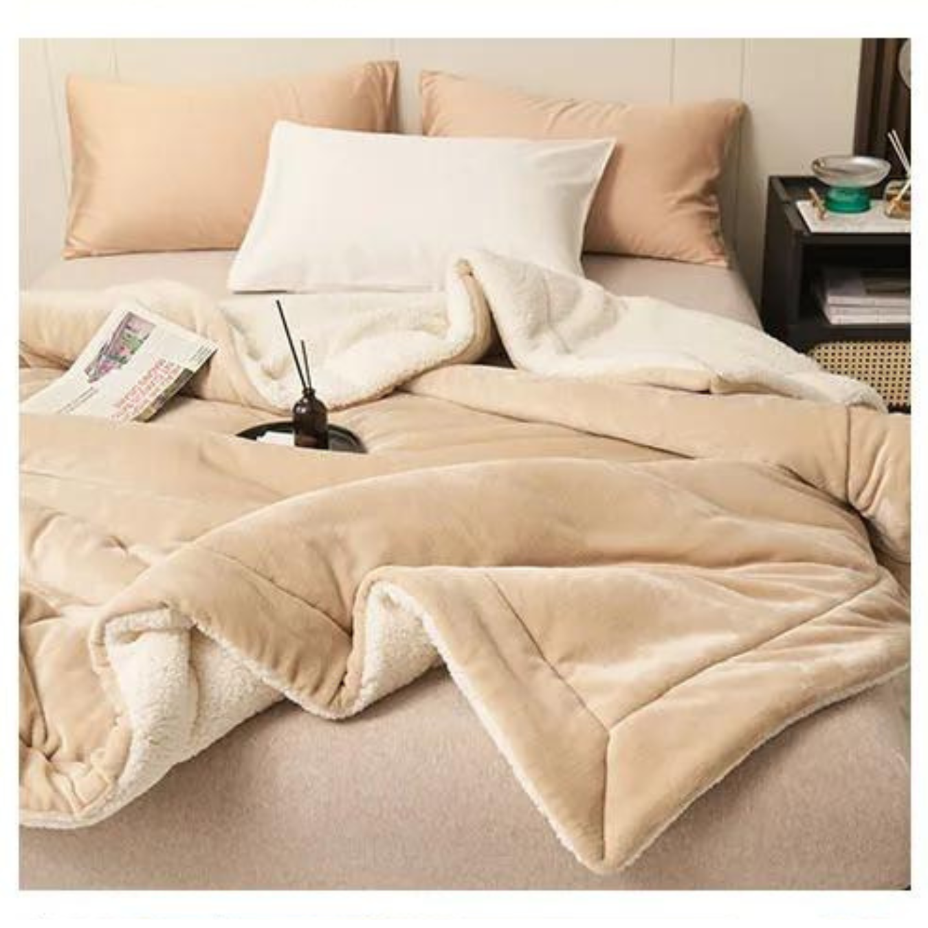 Ush | Doppellagige Lammwolldecke - Weich und Dick-Khaki-100 x 120 cm-Becker Boutique