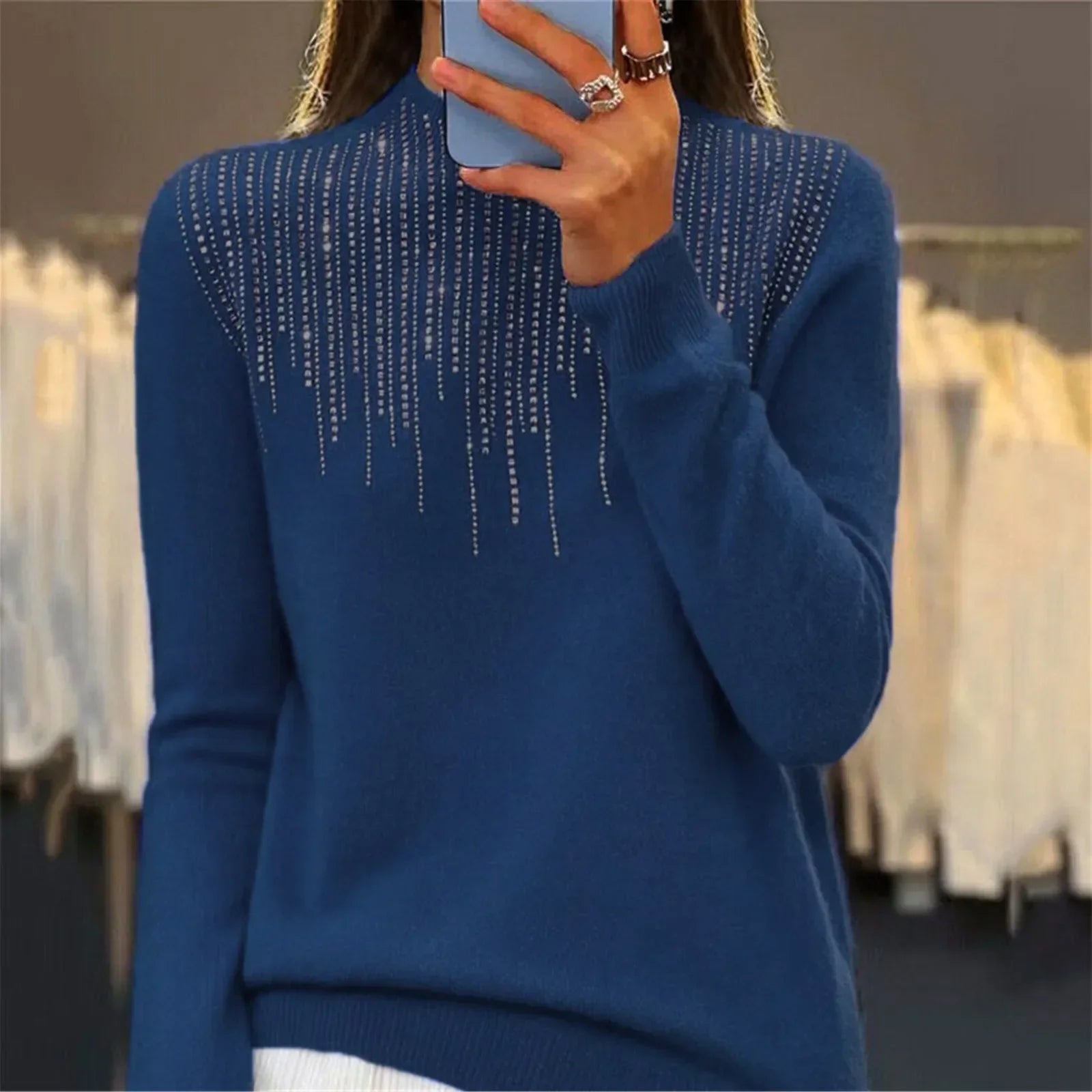 Damen Pullover | Halbrollkragen & Pailletten | Chic & Bequem