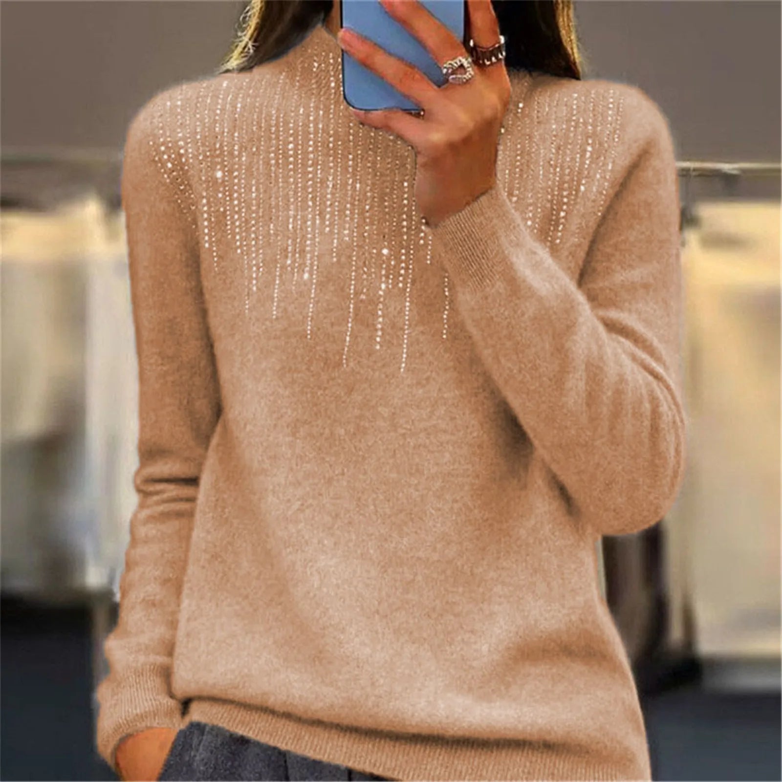 Damen Pullover | Halbrollkragen & Pailletten | Chic & Bequem