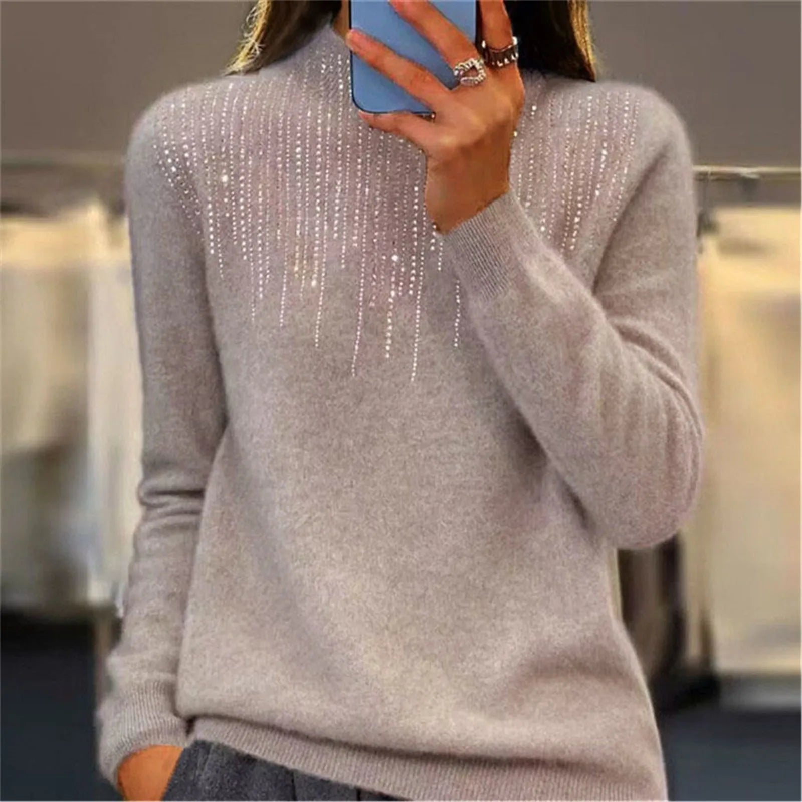 Damen Pullover | Halbrollkragen & Pailletten | Chic & Bequem